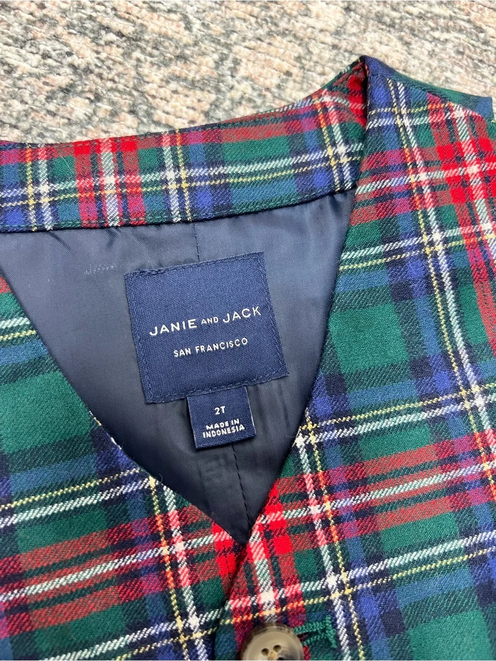 Janie & Jack Plaid 100% Wool Vest Boys 2T